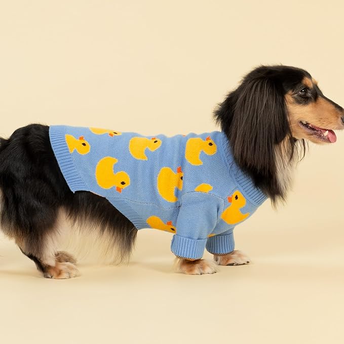 Fitwarm Funny Duck Dog Sweater, Thermal Dog Winter Clothes for Small Dogs Boy Girl, Pet Outfit, Blue, Yellow, XXL