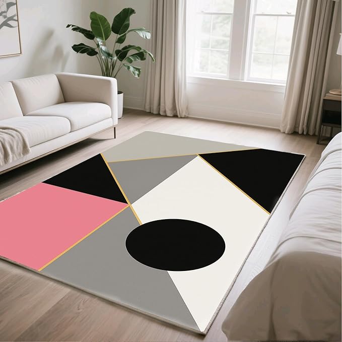 Abstract Geometry Rug - 8x10 Area Rugs, Modern Geometry Living Room Area Rugs, Minimalist Aesthetics Bedroom Rug, Washable & Non Slip Large Carpet Home Decor