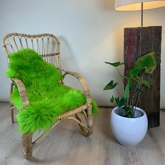 HUAHOO Premium Genuine Sheepskin Rug Real Australia Sheepskin Natural Lambskin Fur Area Rug Seat Covers for Kids Bedroom Sofa Chair Cover Pets Dogs Mat Double Pelt/2' x 3' Green