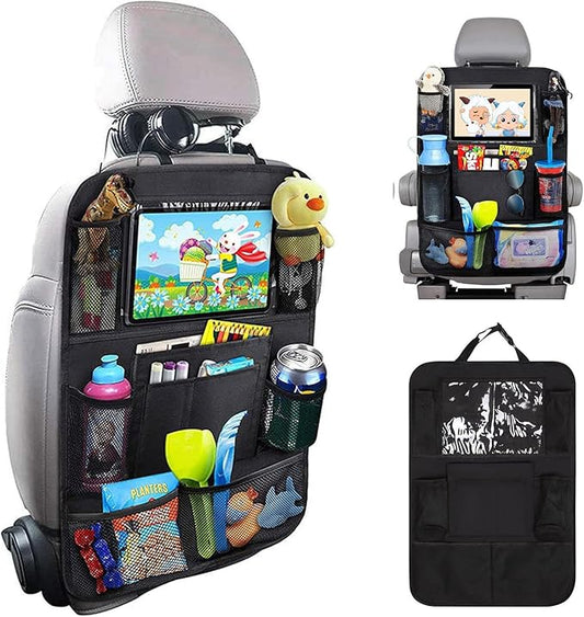 Matenf Car Organizer Back Seat with 9 Storage Pockets & 10″ Tablet Holder, 1Pack Seat Back Cover for Kids Toddlers, Kick Mats Protector, Keep Cars Vehicles Organized & Tidy, Travel Accessories
