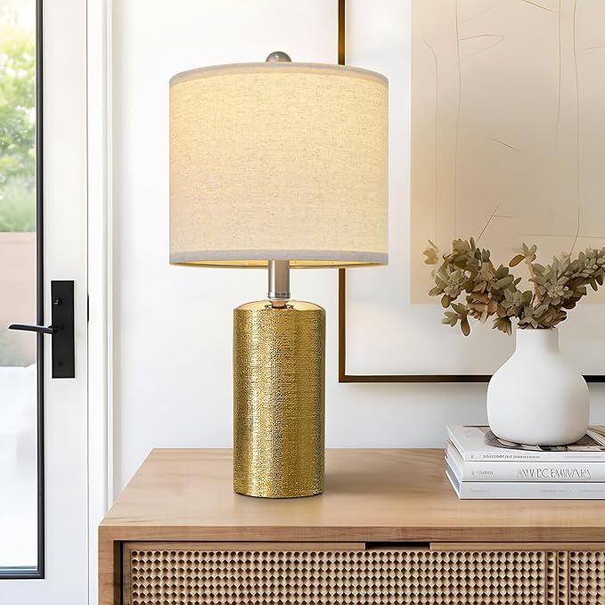 20.5" Small Table Lamps for Living Room Lamp Single Ceramic Lamps for Bedroom Bedside Lamps Modern Boho Lamps for Night Stands Farmhouse Nightstand Lamp Side End Table Lamp, Gold