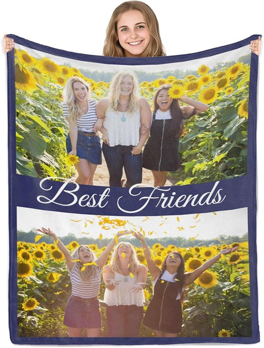 Personalized Gifts for Best Friend Custom Blankets with Photos and Text Multiple Colors Sizes Soft Flannel Gifts for Women Birthday Gifts for Best Friend