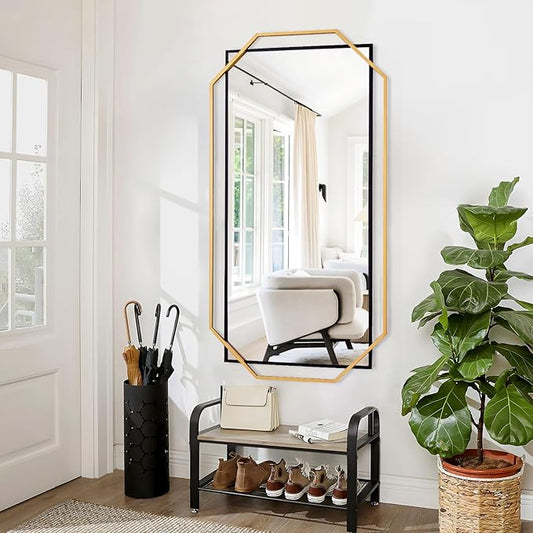 55"x28" Black Large Decorative Vanity Wall Mirror, with Gold Metal Frame, Modern Accent Horizontal Mirror for Living Room, Bedroom, Entryway