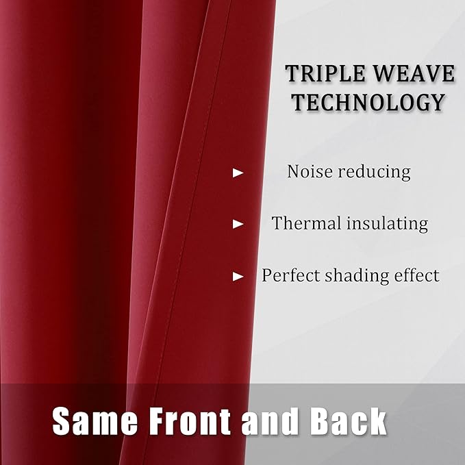 DUALIFE 108 inches Long Red Blackout Curtains for Bedroom Room Darkening Thermal Insulated Curtain Panels with Grommet Top Window Drapes for Living Room 60x108 Inch Length 2 Panels
