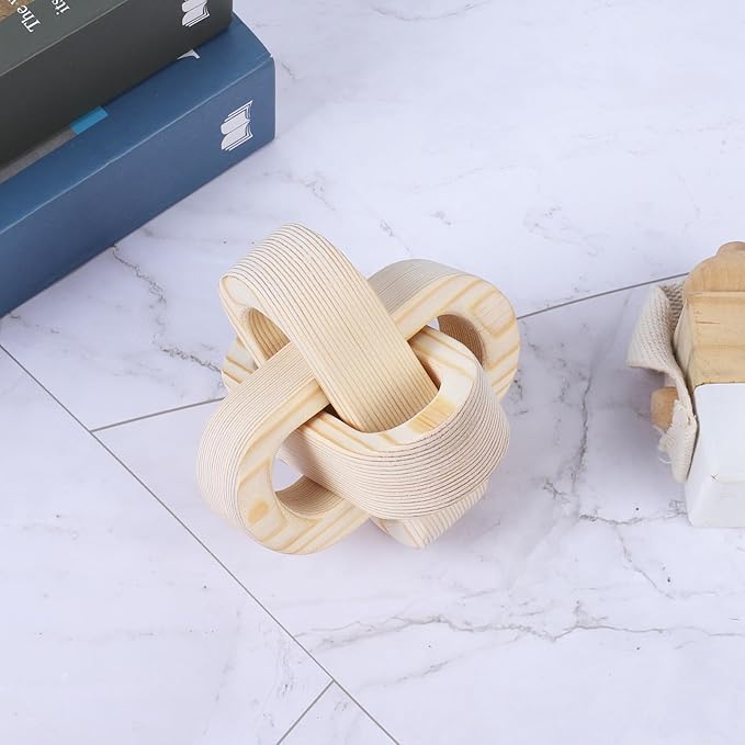 Wood Knot Decor Farmhouse Wood Chain Link Ornaments Accents Wood Art Crafts Decorative Chain Knot Decor Modern Home Accessories for Coffee Table Tiered Tray Boho Bookshelf Decor