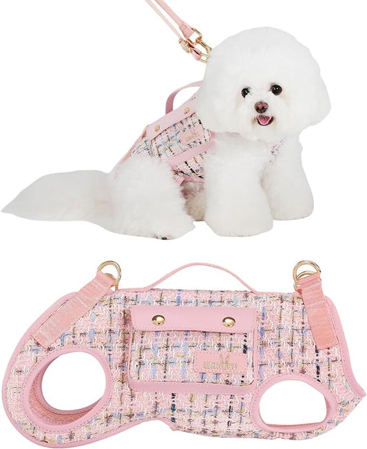 Wakytu Dog Lift Harness Dog Carrier Dog VES Harness Adjustable Dog Leash with Small Puppy Treat Bag（Pink,L）
