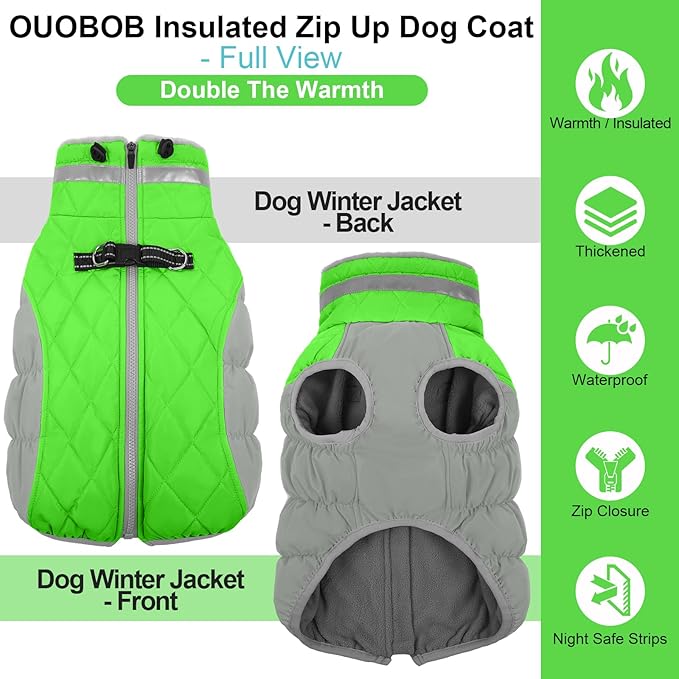 OUOBOB Warm Dog Jackets for Small Dogs, Waterproof Dog Coat with Harness Built in, Zipper Clousure, Fleece Lining for Cold Weather, Small Pet Winter Clothes for Shih Tzu, Yorkshire, Bichon - S