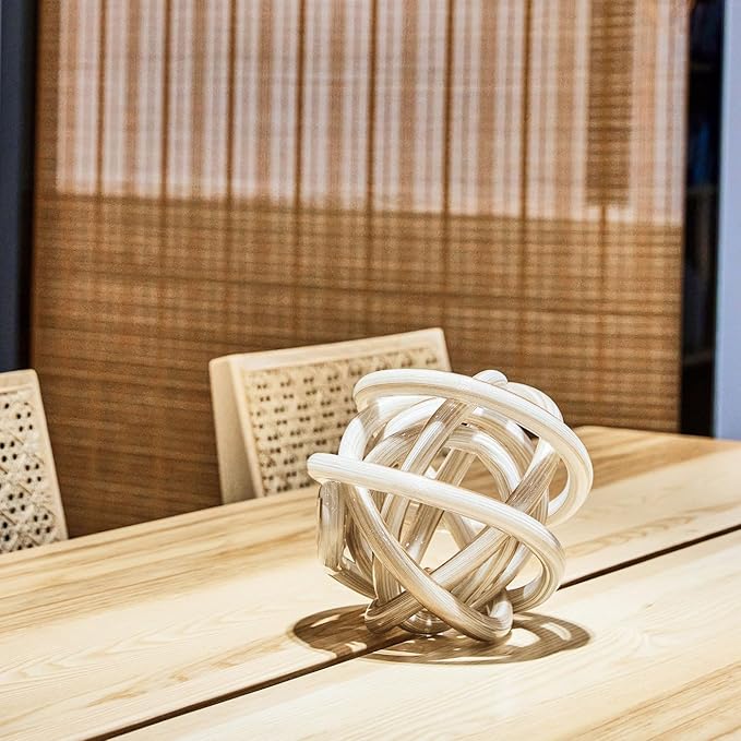 Luxury Lane Hand Blown Infinity Knot Sommerso Decorative Glass Ball for Bowls Home Decor 4 inch Tall Orbit Centerpiece Table Decoration Sculpture White Gold