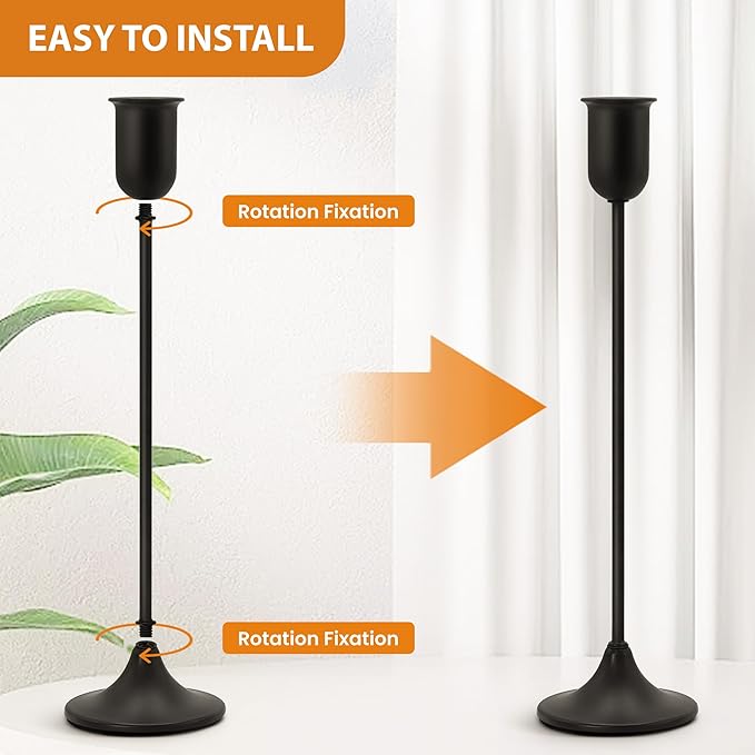 Candle Holder - 3 PCS Candlestick Holders - Vintage Candle Stick Holder - Modern Decorative Centerpiece - Cozy Atmosphere Gift for Home Decor, Wedding, Black Taper