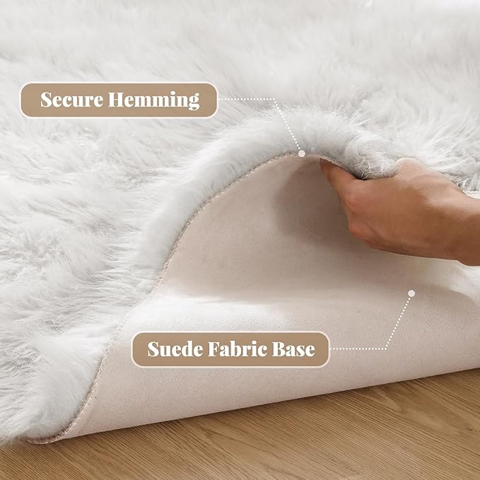 White Rugs for Living Room 6x9 Area Rugs for Bedroom Large Washable Faux Sheepskin Fluffy Fur Rug Nursery Rugs Room Décor