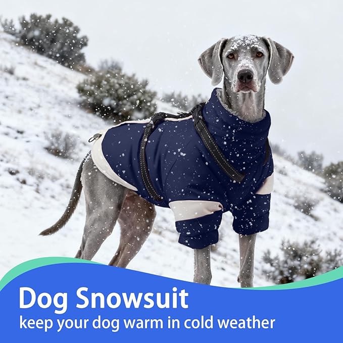 MIGOHI Thermal Large Dog Coat with Harness Waterproof Jacket for Large Dogs,Thick Dog Winter Coat,Snow Jacket for Dogs Windproof for Hunting Camping Chilly Days,Doberman,Great Dane,XXXL,NavyBlue