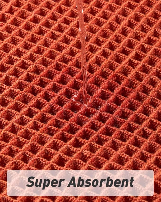 AMOAMI Upgraded Waffle Bath Mat, Super Absorbent Non Slip Bath Mats for Bathroom Floor, Machine Washable Bathroom Rugs with Tassels, Rubber Backed Bathroom Mats, Ultra Soft, 18" x 30", Orange