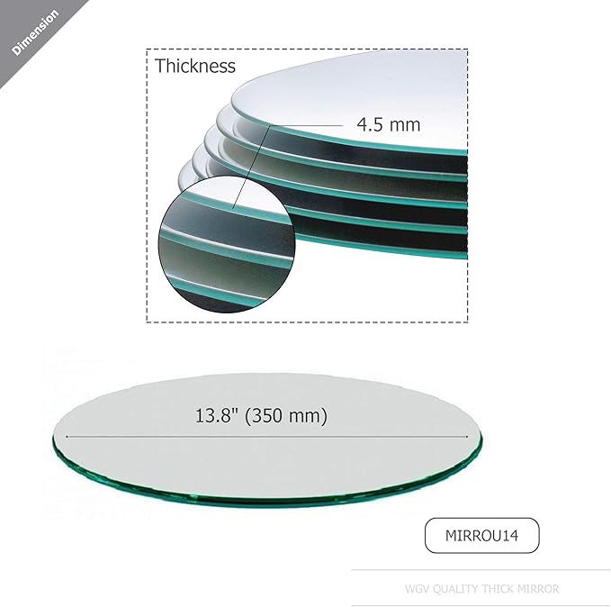 WGVI WGV Round Mirror Plate Sets Bulk 14" Diameter, 4.5 mm Thickness, Frameless Sanded Edges, Quality Thick Candle Tray, Home Event Party Wedding Table Centerpiece Wall Decor, 12 Pieces