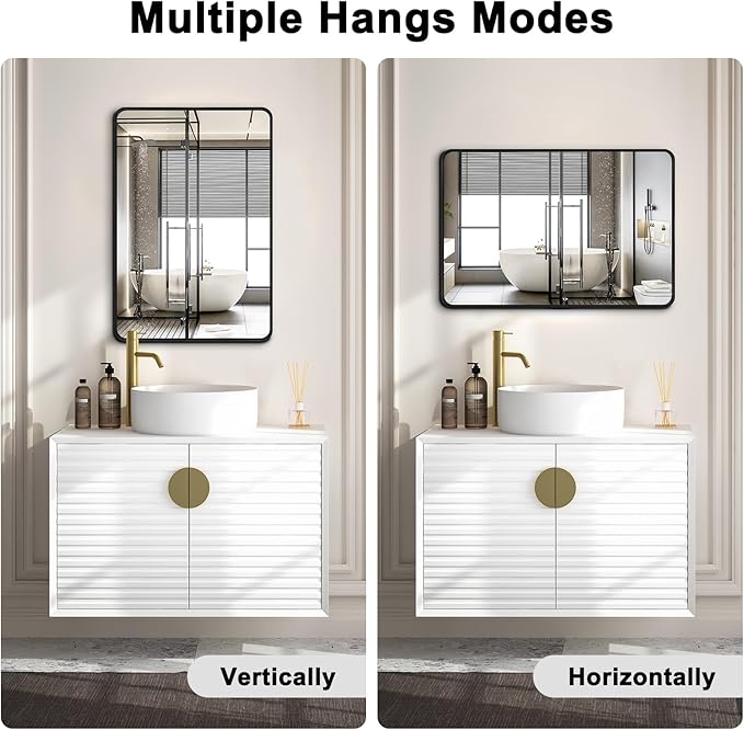 Bathroom Mirrors for Over Sink,1Pcs 24x30Inch Vanity Mirrors for Wall,Black Metal Frame Rectangle Mirrors for Bathroom Farmhouse Restroom,Hangs Horizontally or Vertically