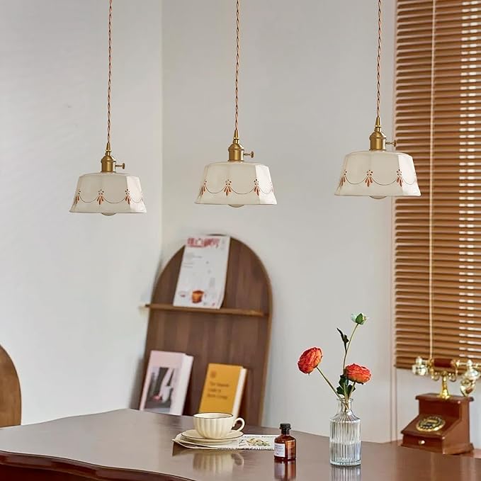 Ceramic Pendant Light, Modern Ceiling Hanging Lamp with White Ceramic Lampshade, Adjustable Farmhouse Pendant Light for Kitchen Island Bedroom Restaurant