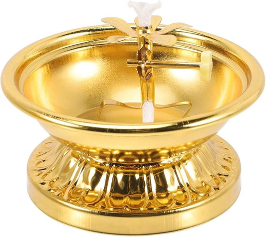 BESTOYARD Retro Brass 4-Inch Oil Lamp - Solid Brass India Oil Lamp Pyali Adjustable Wick, Indoor Use, Temple Worship, Home Decor, Buddha Candle Holder