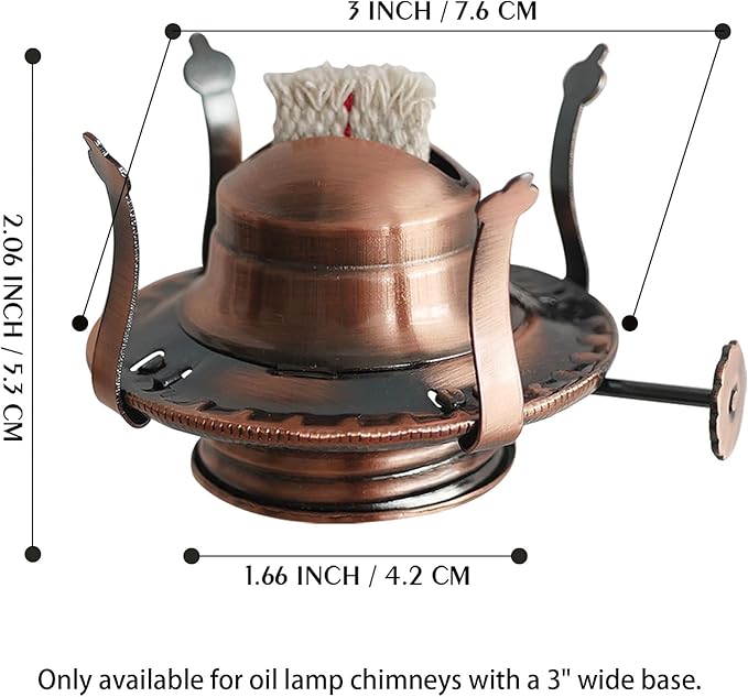 2Pcs Oil Lamp Burner #2 Size Bronzy Plated for Antique Lamps Oil Lamp Replacement Kerosene Lamps Parts with Reduction Collar and Cotton Lamp Wick Fits Holds a 3 Inch Base Chimney