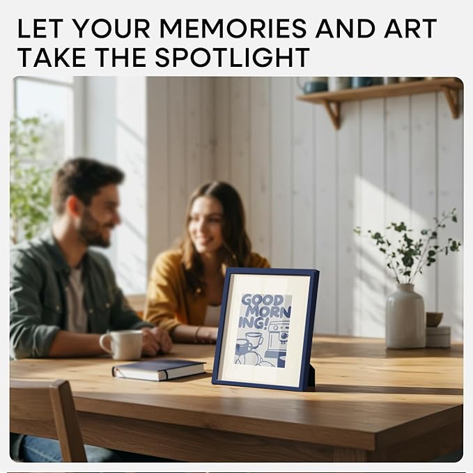 Homeforia 8x10 Picture Frame Navy Blue, High End Metal 8 x 10 Poster Frames with Mat 5 by 7 Print, 10x8 Thin Frame Matted to 7x5 Photo, 8by10 Wall or Tabletop Frame, Tempered Glass, Wall Kit, Set of 2