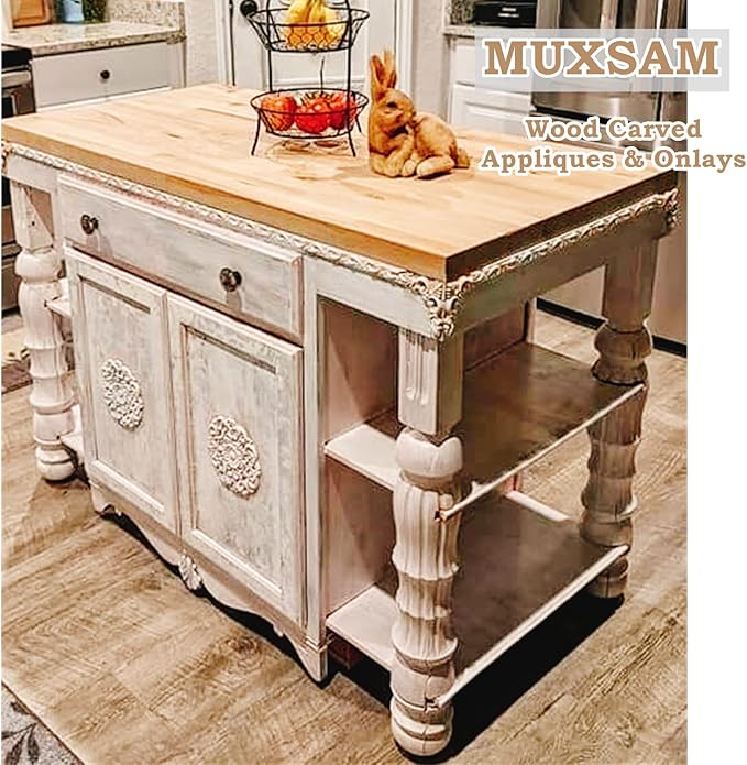 MUXSAM 4Pcs Wood Carved Appliques Onlays, Unpainted Little Wooden Corners Flower Carvings Decals for Mirrors Cabinets Walls Doors Chests Dressers Night Stand DIY Artwork Project, 15x15cm/5.9"x5.9"