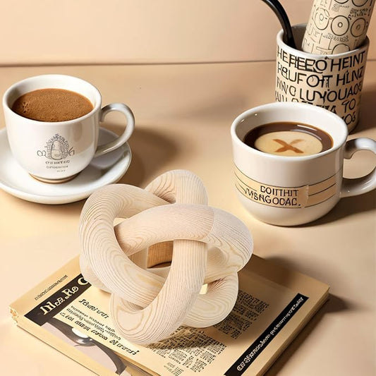 3 Link Hand Carved Wood Knot, Wood Chain Link Decor, Rustic Decorative Objects for Home, Living Room, Bedroom, Coffee Table, Modern Farmhouse Shelf Decor (Natural)