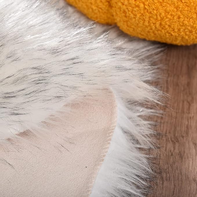 White and Grey Round Rugs 6ft Circle Furry Rug for Living Room Washable Shag Faux Sheepskin Fluffy Fur Rugs for Bedroom Nursery Rug