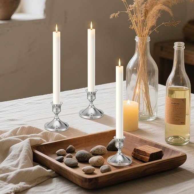 Candlestick Holders Taper Candle Holders, 6PCS Silver Candle Holder Set for Table Centerpiece, Vintage Candle Stand for Table Centerpieces, Home Decor,Weddings,Festival and Parties (6, Silver)