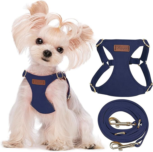 Puppytie No Pull xs Dog Harness with Multifunction Dog Leash,Soft Adjustable No Choke Escape Proof Pet Harness Vest,Navy,XS