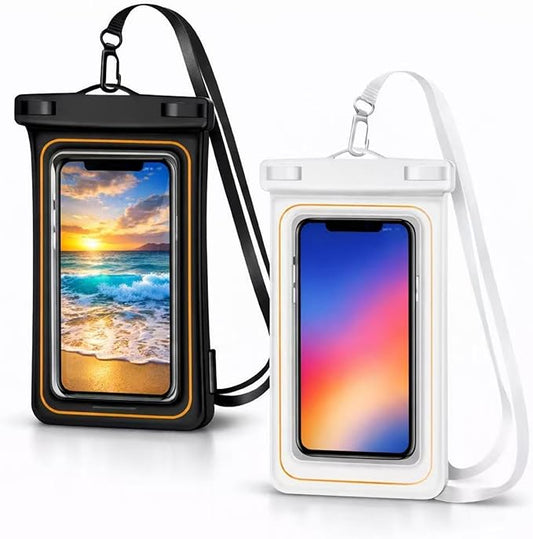 2-Pack IPX8 Floating Waterproof Phone Pouch, Dry Bag with Lanyard, Fits up to 7.2”, Compatible with iPhone 16/15/14/13 Pro Max, Galaxy S25/S24 Ultra, Pixel for Snorkeling, Kayaking(Black-White)