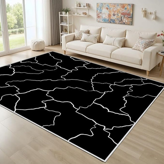 Abstract Rugs for Living Room - Modern Washable Area Rug, 5x7 Abstract Black and White Rug, Minimalist Rugs,Carpet Non Slip Home Decor