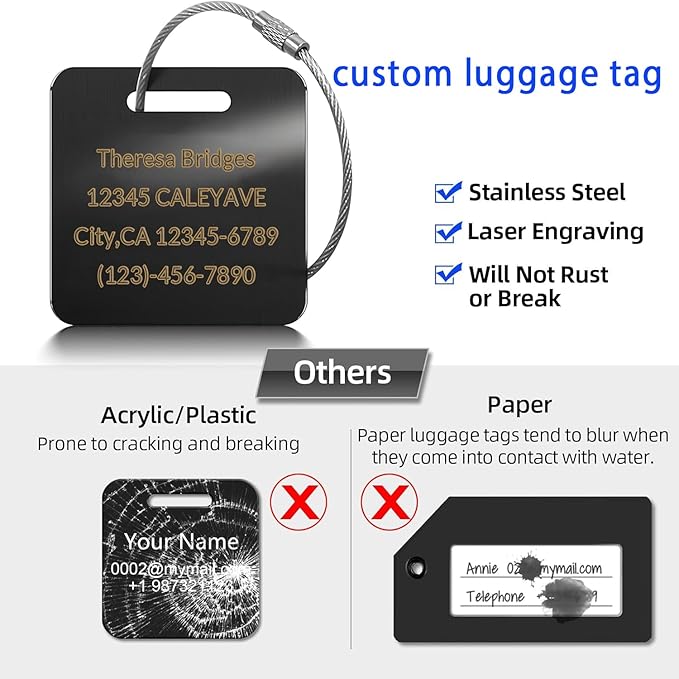 (5Pack Made in USA) Custom Personalized Luggage Tags-Customized Unique tag for Suitcase Backpack Travel,Bags (Heart-Shaped)