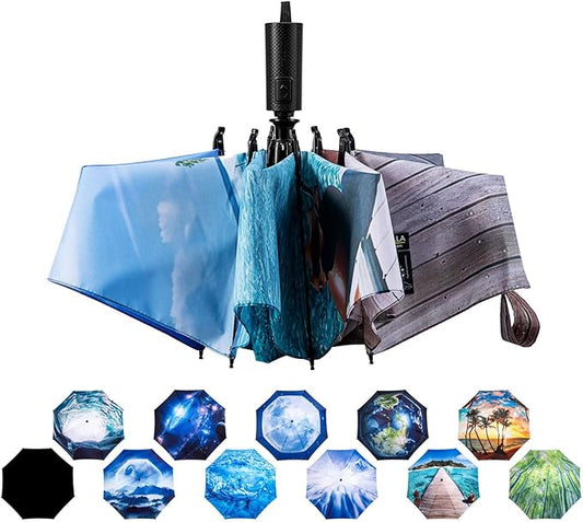 LANBRELLA Compact Reverse Folding Umbrella Auto Windproof Travel Umbrella