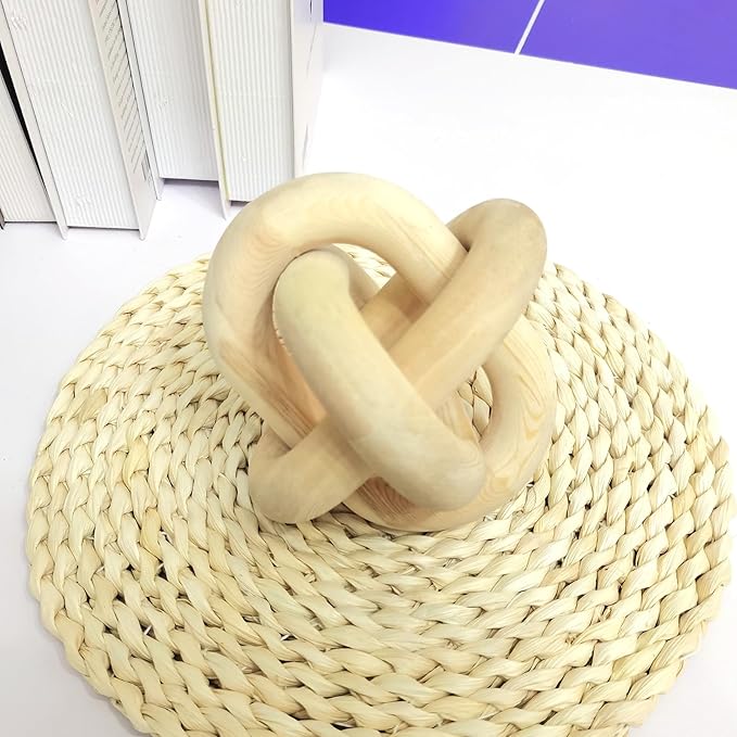 3-Ring Wooden Chain, Pine Wood Carving, Modern Home Minimalist Coffee Table Decoration, Living Room, Bedroom, Bookshelf, Porch Decoration (D)