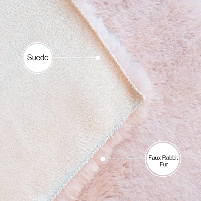 Pink Boho Round Rugs 8ft Large Fluffy Machine Washable Fuzzy Fur Area Rugs for Living Room Plush Circle Sheepskin Rugs for Bedroom Nursery Rug