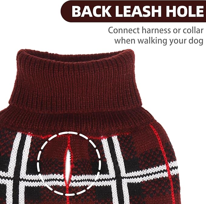 PUPTECK Dog Christmas Sweaters for Large Medium Small Dogs - Fall Classic Plaid Style Puppy Holiday Winter Coat Clothes Warm, Deep Red, S