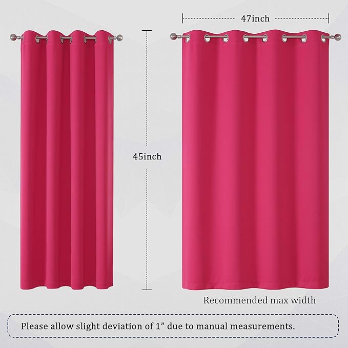 DUALIFE Solid Blackout Curtain Panels for Living Room 45 Inch Length Hot Pink Thermal Insulated Room Darkening Curtains Grommet Top 52''x45'' Raspberry Sorbet