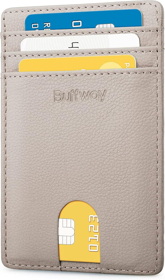 Buffway Mens Slim Wallet, Minimalist Thin Front Pocket Leather Credit Card Holder with RFID Blocking for Work Travel | Minimalist, Thin, Front Pocket, Credit Card Holder, RFID Blocking, for Work Travel