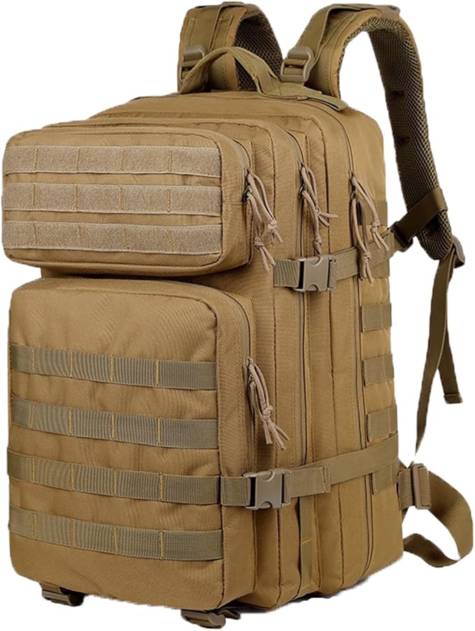 56L Tactical Backpack, Military Molle Backpack Army 3 Day, Waterproof Durable Hiking Rucksack for Men, 24H Outdoor Survival Bug Out Bag for Camping, Travel, Hunting, Khaki