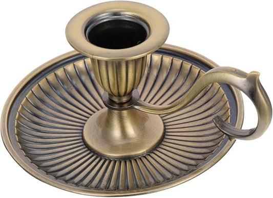 STOBAZA Retro Taper Candle Holder with Handle Vintage Metal Candlestick Tabletop Accent 4.52 Inch Candle Stand for Home Decor Party and Special Occasion
