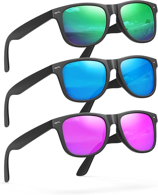 Sunglasses Womens Men Polarized UV400 Protection Trendy Classic Retro Square Mirrored Womens Sunglasses 3 Pack