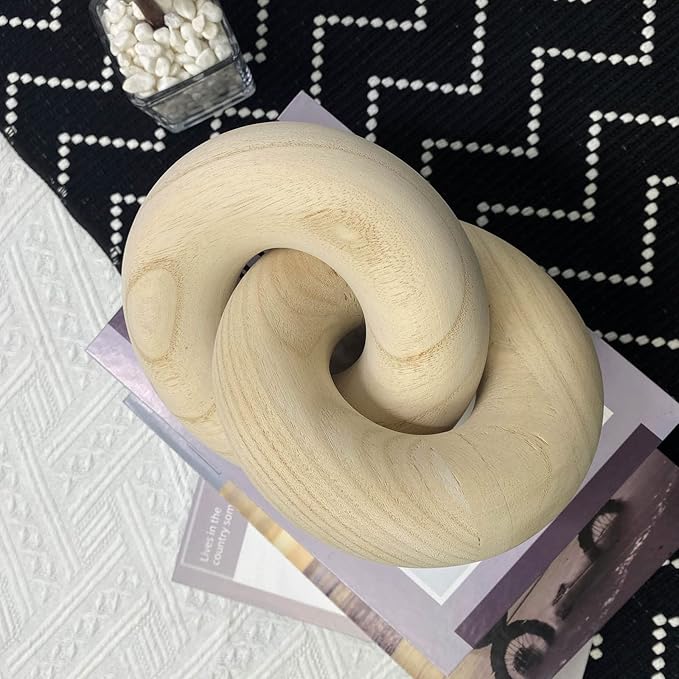 S-SNAIL-OO 2-link Wood Chain Link Decor Wood Knot Decor, Hand Carved Boho Bead, Suitable for Bedroom, Living Room, Coffee Shop Decoration (Wood color)