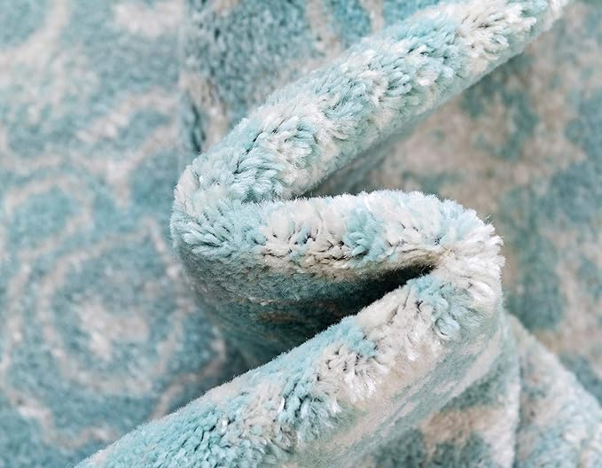 Rugs.com Arlington Collection Rug – 5 Ft Square Aqua Medium-Pile Rug Perfect for Living Rooms, Kitchens, Entryways