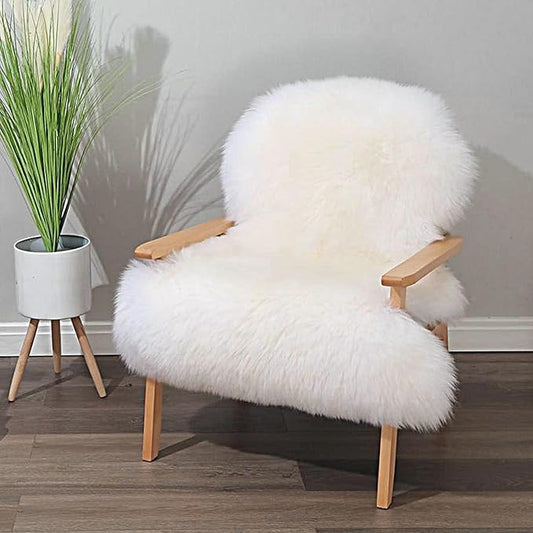 Genuine Sheepskin Rug New Zealand Fluffy Lambskin Rug, Natural Luxury Sheepskin Throw for Bedroom Living Room Children's Room - Premium Area Rug Chair Cover (2×3 Feet, Cream White)
