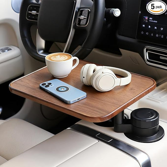 360° Rotating Wood Car Tray & Desk for Laptop - Steering Wheel Cup Holder Table, Car Accessories for Women & Men, Compatible with Tesla Model Y/3/S, Ford F150/Explorer/Maverick & Most Vehicles