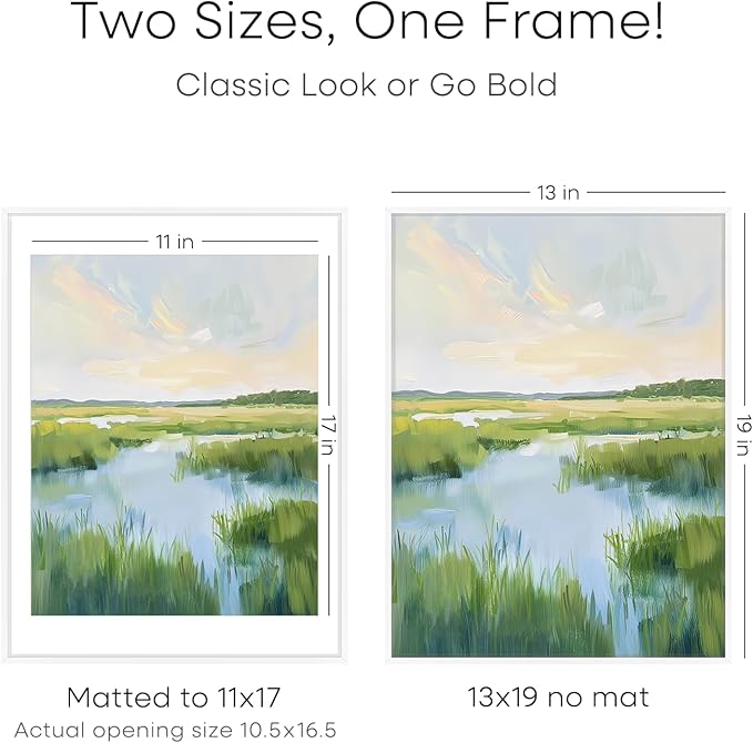 Homeforia 13x19 Picture Frame White, High End Metal 13 x 19 Poster Frames with Mat 11 x 17 for Photo, 13x19 White Frame Matted to 11x17 inch Print, 19x13 Thin Frame, Tempered Glass, Wall Kit, Set of 1