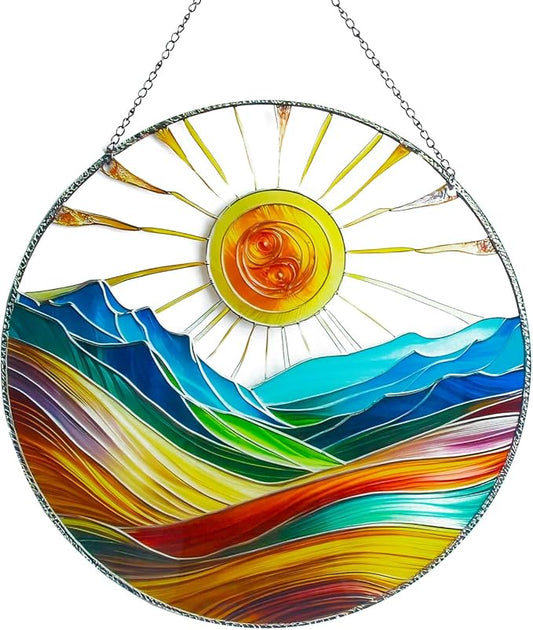 Sun Catchers Indoor Window-Sun Mountains Stained Acrylic Hanging for Window Doors Home Decoration,Christmas,Thanksgiving Day,Mother's Day Birthday Gift for Women,Men,and Mom(9.8In)