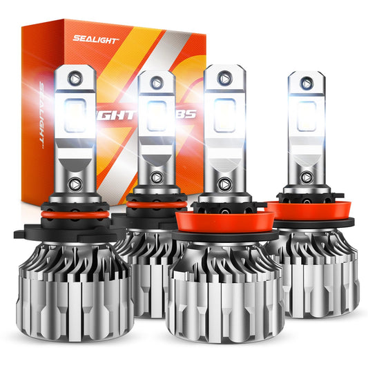SEALIGHT 9005 H11 LED Bulbs Combo, 800% Brightness, 66000LM, 6500K Cool White, Pack of 4