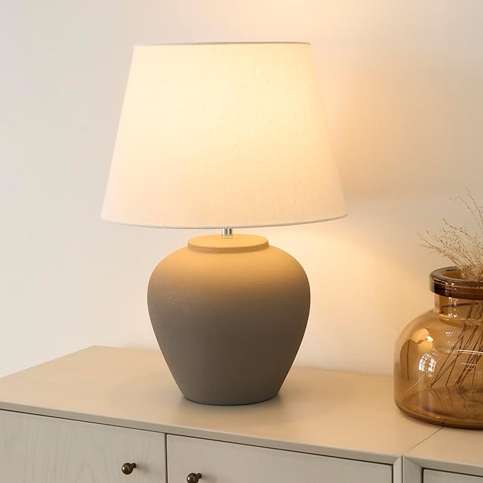 Nourison Home 20" Brown Ceramic Pot Table Lamp for Bedroom, Living Room, Console, Entryway