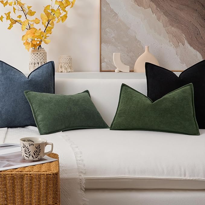 Kevin Textile Waterproof Decorative Pillow Covers Olive Green 24x24 Inch Pack of 2 Soft Boucle Textured Euro Pillowcases Elegant Accent Pillows for Couch Sofa Chair Bed Home Decor Indoor Outdoor