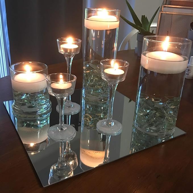 WGVI WGV Square Mirror Plate Sets Bulk 10" Width, 4 mm Thickness, Frameless Sanded Edges, Quality Thick Candle Tray, Home Event Party Wedding Table Centerpiece Wall Decor, 12 Pieces