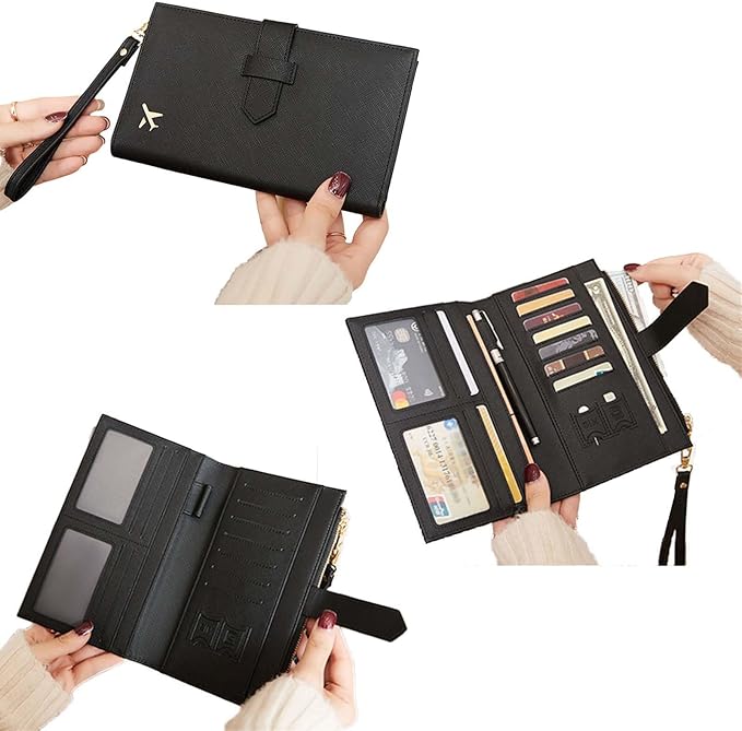 Waterproof Family Passport Organizer with RFID Blocking Genuine Leather Document Holder Card Slots Travel Wallet for Women Men Black (Blue)